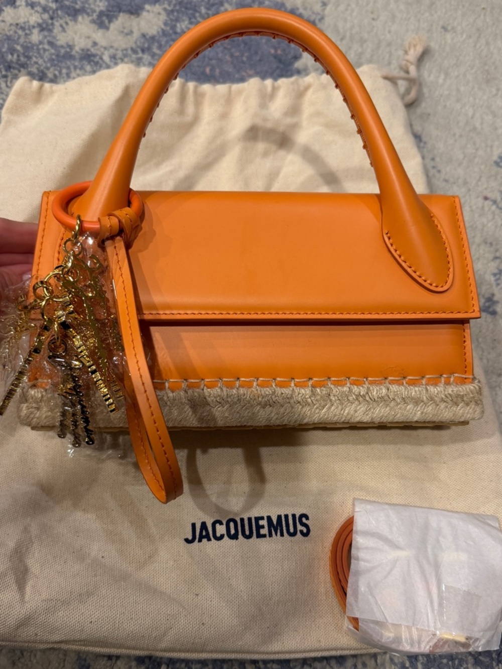 Jacquemus Orange Mini Handle Bag with Gold Tassel Charm - Picture 3 of 4